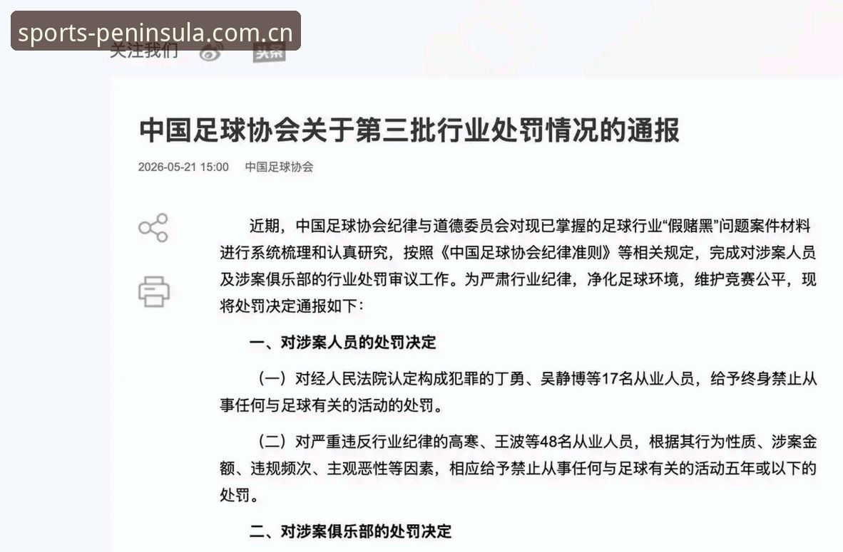 半岛体育实时赛事 中国足协第三批禁足名单最新动态:17人被终身禁足,半岛体育平台实时赛事见证行业整顿